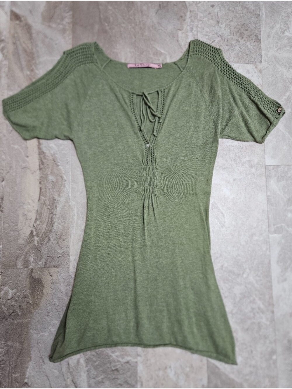 Olive Green Knit Tie-Front Women's Top